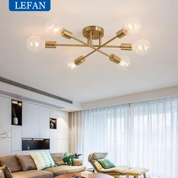 modernus šiaurietiškas LED šviestuvas pusiau nuleidžiamas lubų šviestuvas šlifuotas senovinis auksinis namų dekoro šviestuvas