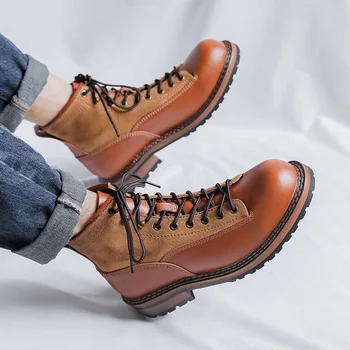 vyrų laisvalaikio kaubojiški darbo batai originalūs odiniai batai lauke dykumos batai pavasario rudens vėsus kulkšnis botas hombre zapatos