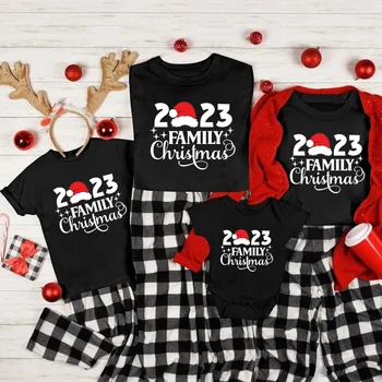 Šeimos Kalėdos 2023 Derantys marškinėliai Medvilnės Kalėdos Šeimos derantys drabužiai Kalėdiniai marškiniai Kalėdiniai šeimos drabužiai